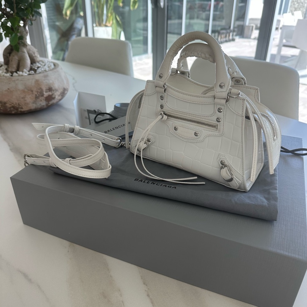 Balenciaga White Croc-Embossed Women's Bag